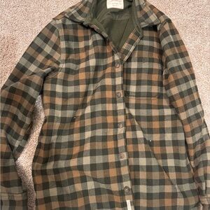 Plaid Button-Up Shirt in Green and Brown